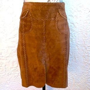🌟Vintage Y2K Stunning Whipstitched Caramel Brown Suede Boho Skirt